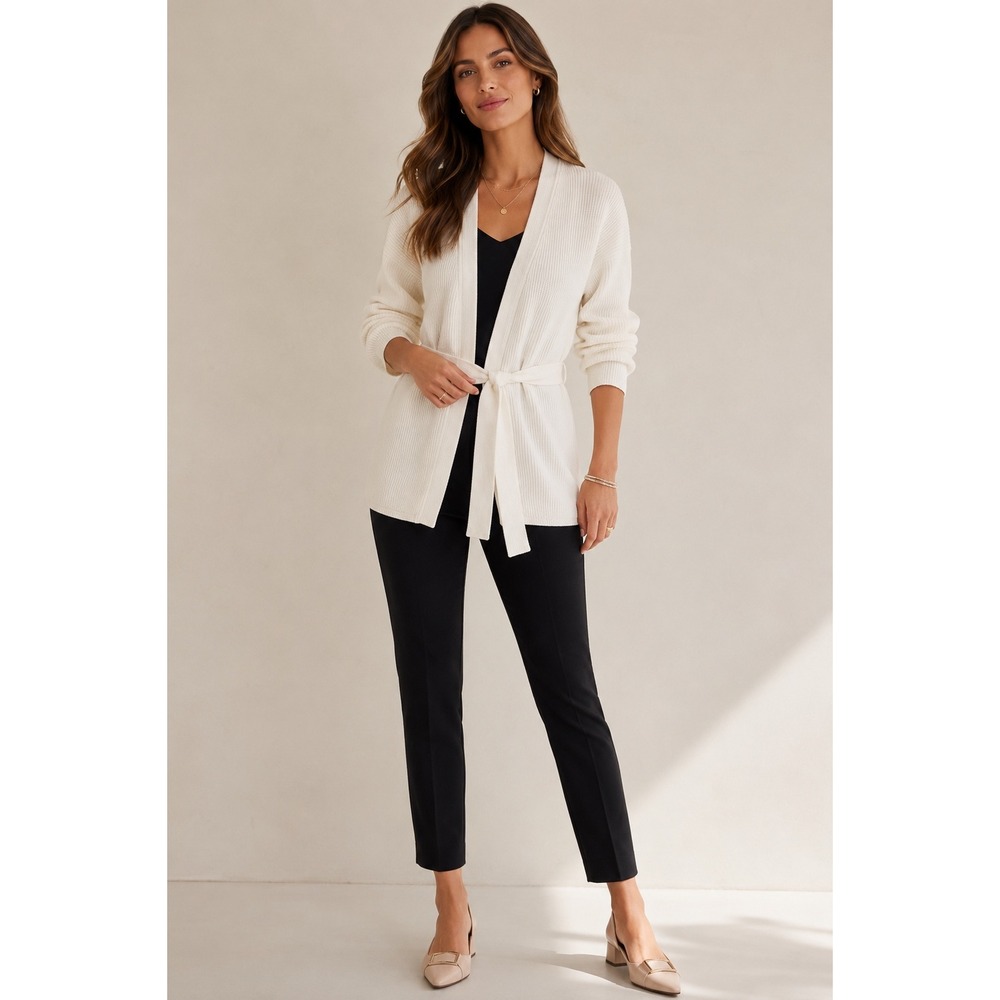 Max Mara Leisure Cardigan Sweater Women Sz XS-S White Ribbed Knit SEE NOTES